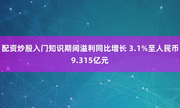 配资炒股入门知识期间溢利同比增长 3.1%至人民币9.315亿元